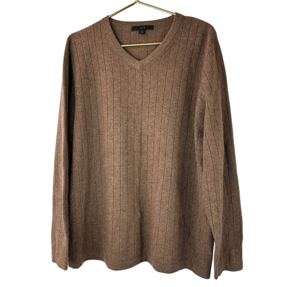 Apt. 9 Cashmere V-Neck Ribbed Sweater Brown Long Sleeve Pullover Men's Size XL - Picture 2 of 12